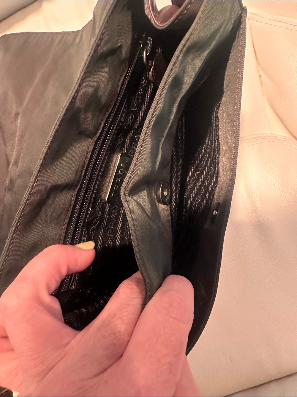 Prada Brown Leather & Green Nylon Messenger Bag - Picture 6 of 7